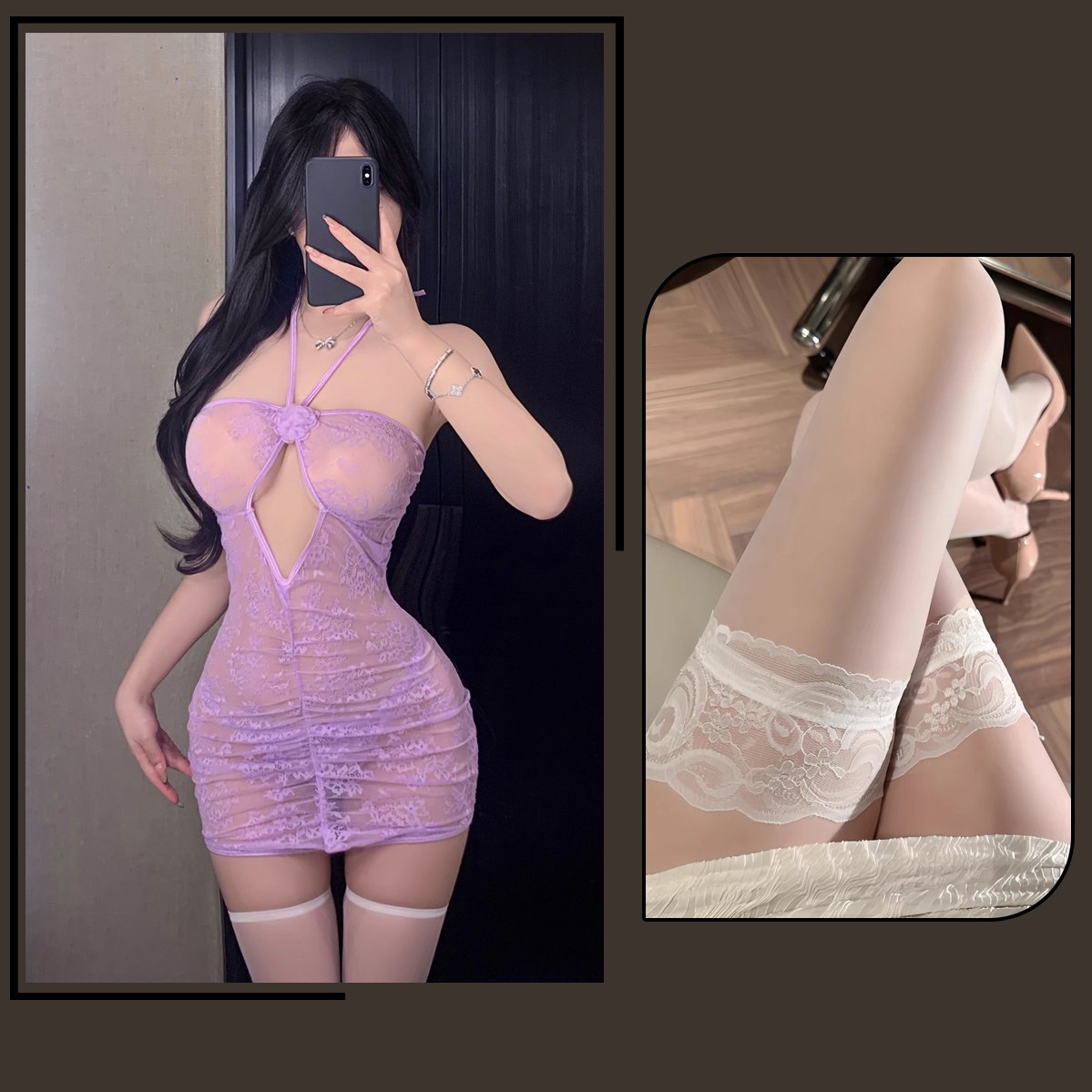 Sheer lace halter rose hip skirt chemise, photo 6