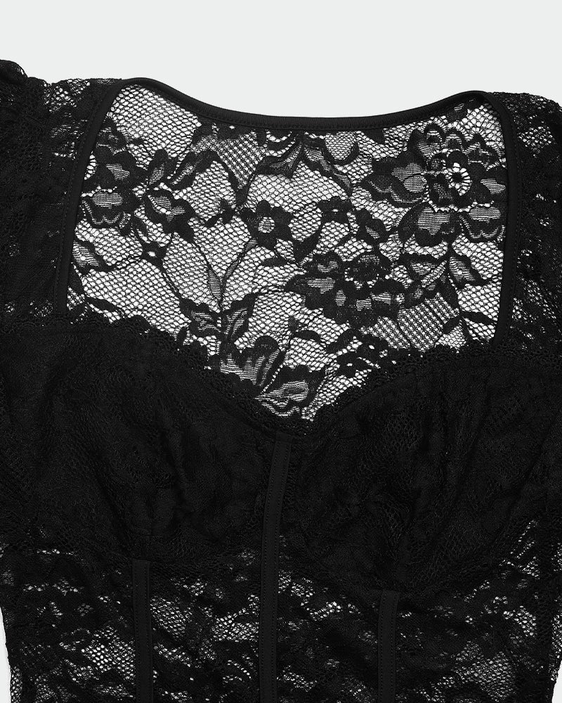 Sheer lace long sleeve bodysuit, photo 7