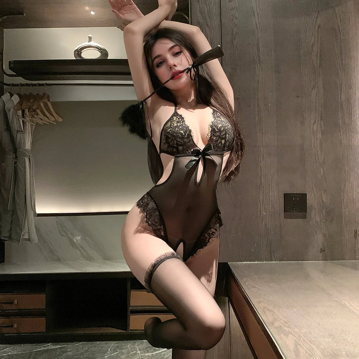 Sheer lace open crotch bodysuit, photo 20