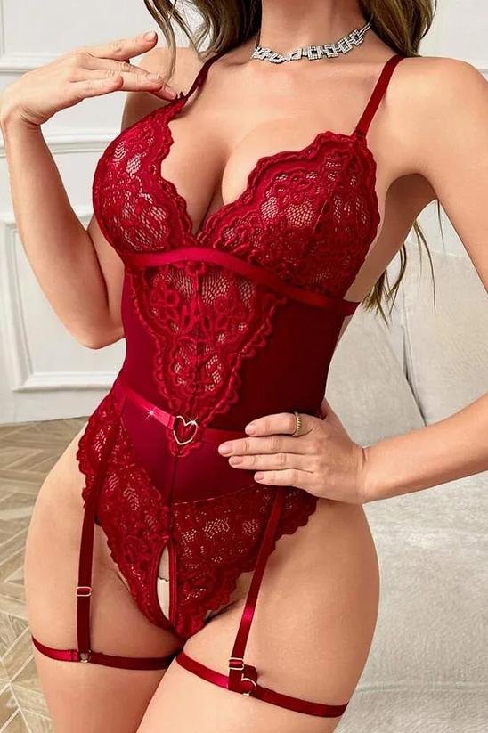 Sheer lace open cup crotchless bodysuit, photo 3