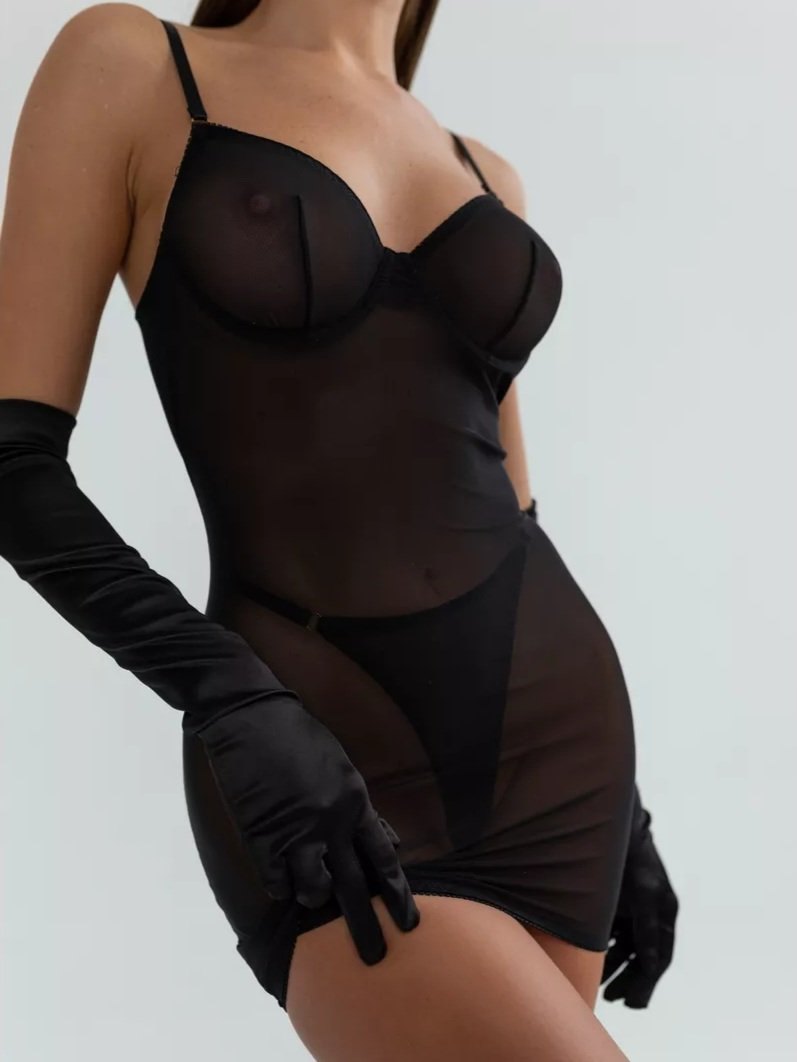 Sheer lace skirt thong and glove set, photo 14