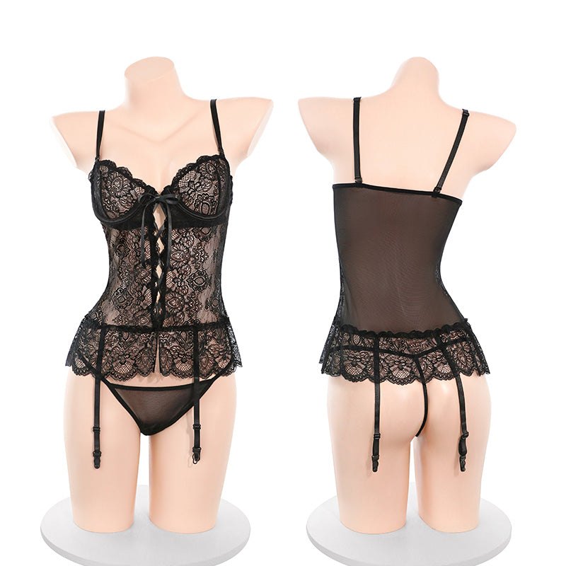 Sheer lace underwire corset with garter, photo 6
