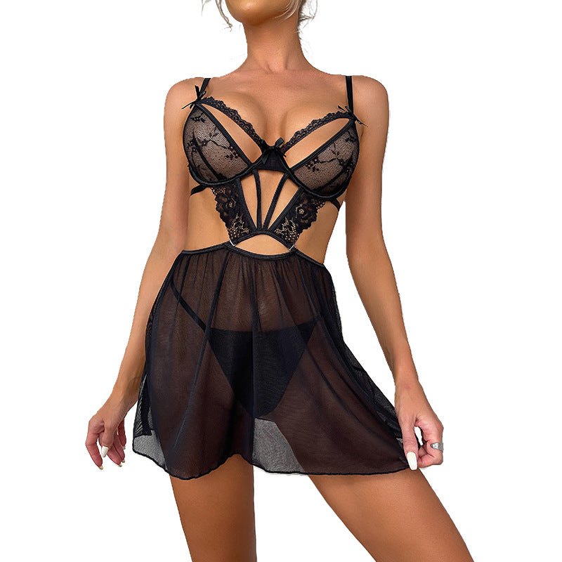 Sheer mesh babydoll two piece lingerie set, photo 6