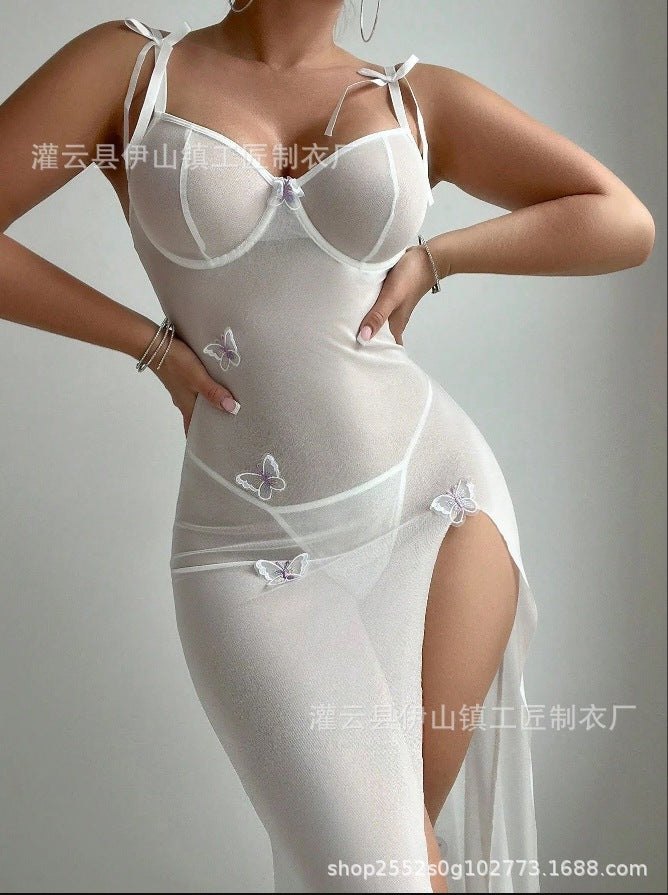 Sheer mesh backless high slit chemise, photo 6