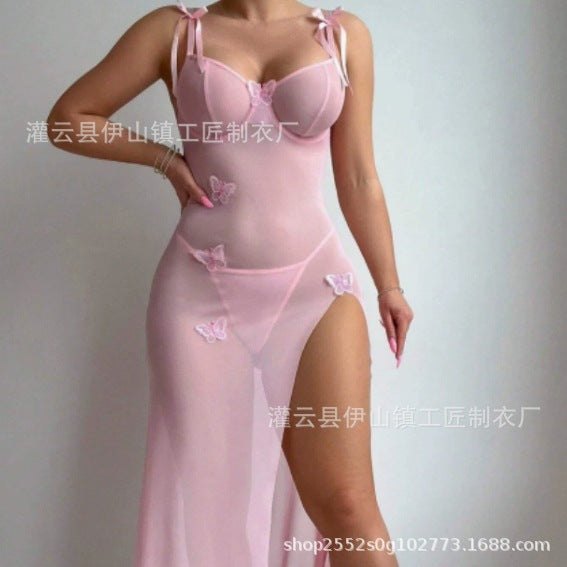 Sheer mesh backless high slit chemise, photo 7