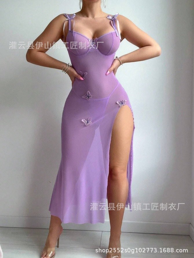 Sheer mesh backless high slit chemise, photo 8