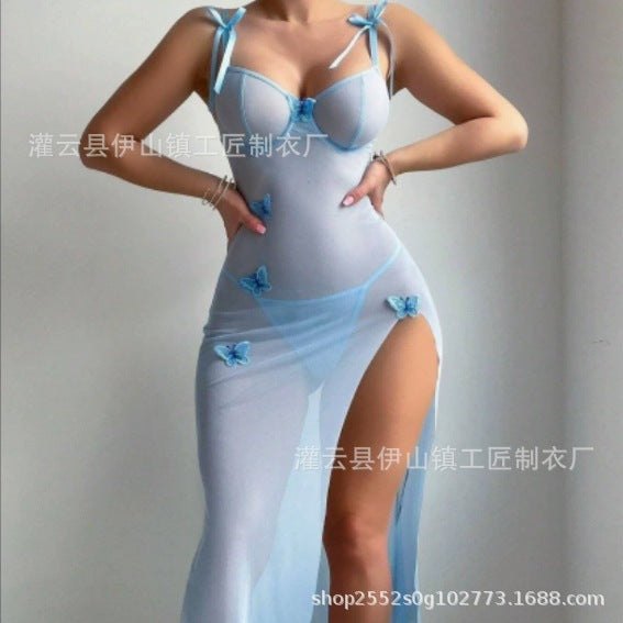 Sheer mesh backless high slit chemise, photo 9
