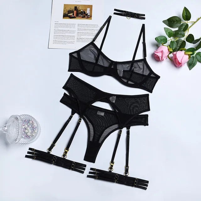 Sheer mesh balconette bra four piece set, photo 10