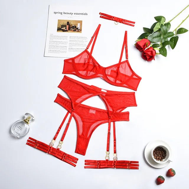 Sheer mesh balconette bra four piece set, photo 9