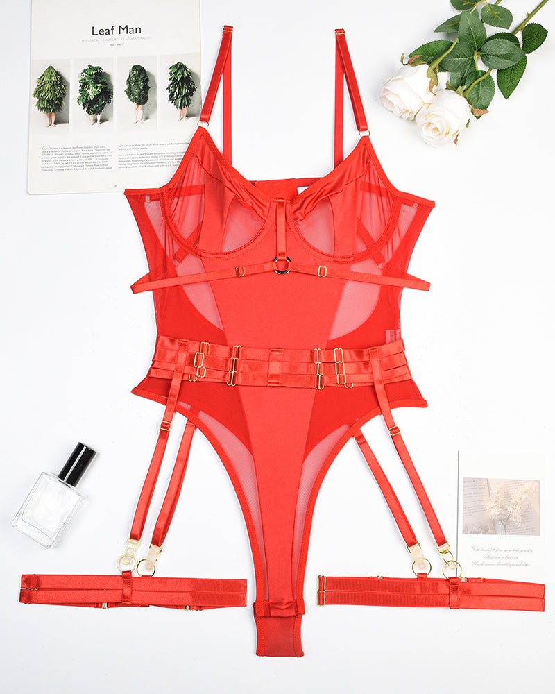 Sheer mesh bodysuit garter straps, photo 13