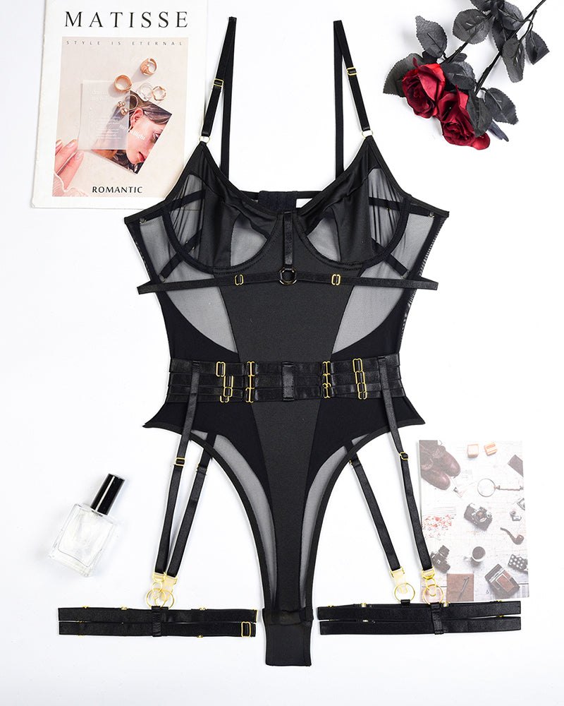 Sheer mesh bodysuit garter straps, photo 6