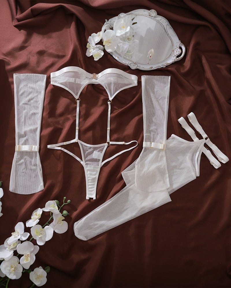 Sheer bodysuit gloves stockings set, photo 5