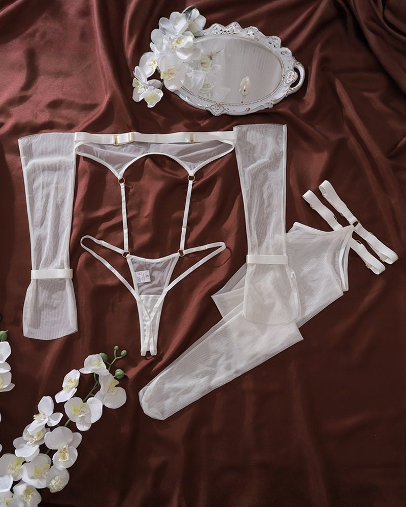 Sheer bodysuit gloves stockings set, photo 6