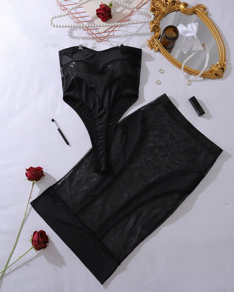 Sheer mesh cutout bodysuit skirt set, photo 5
