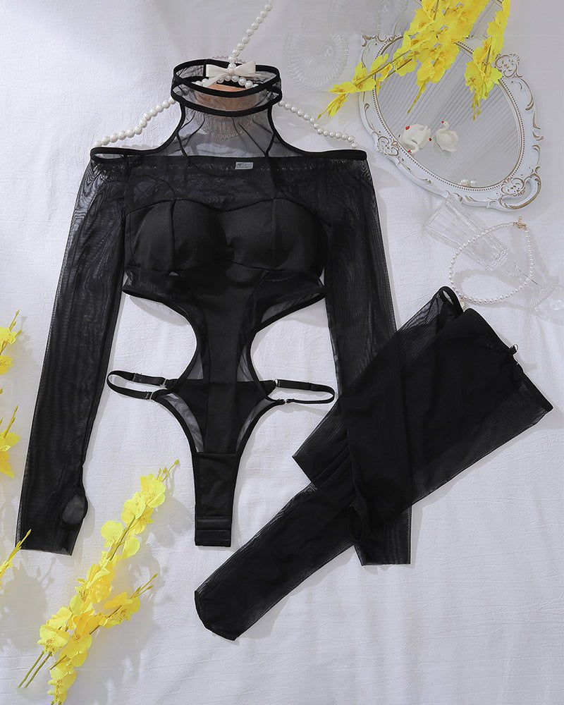 Sheer mesh cutout bodysuit set stockings, photo 6