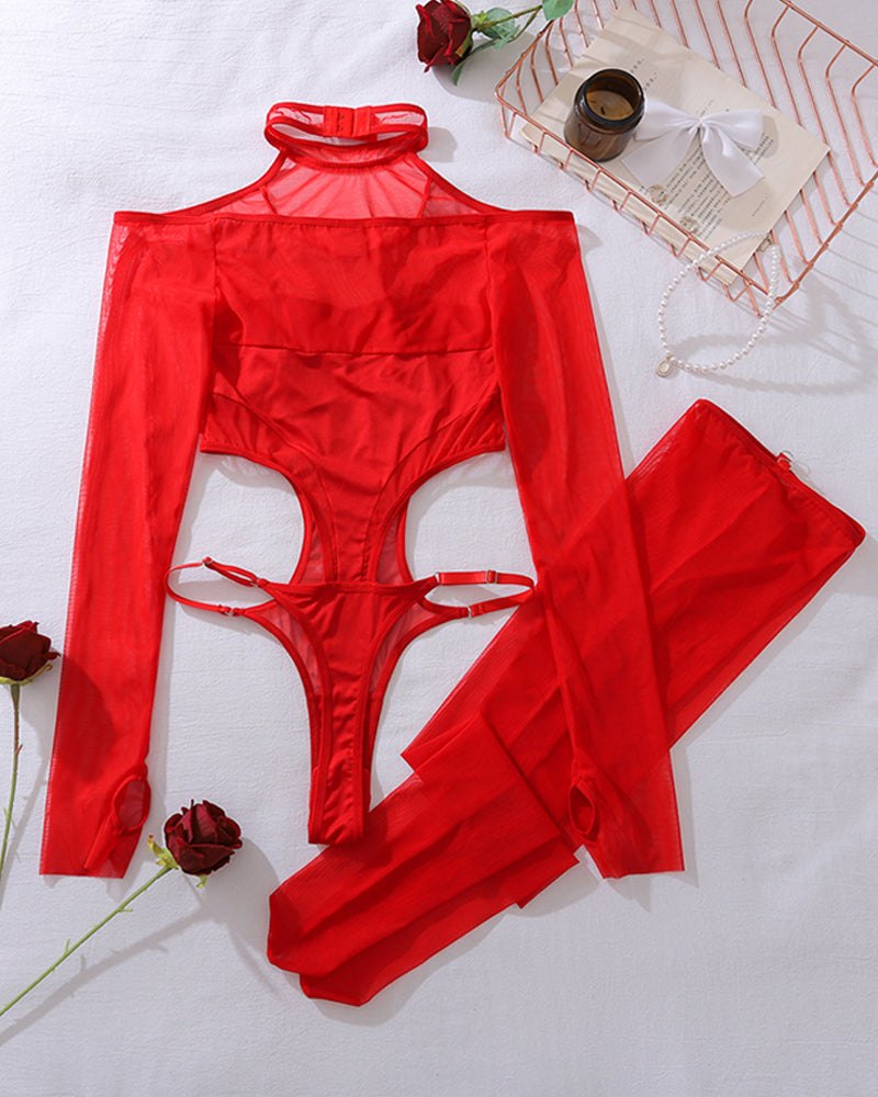 Sheer mesh cutout bodysuit set stockings, photo 8