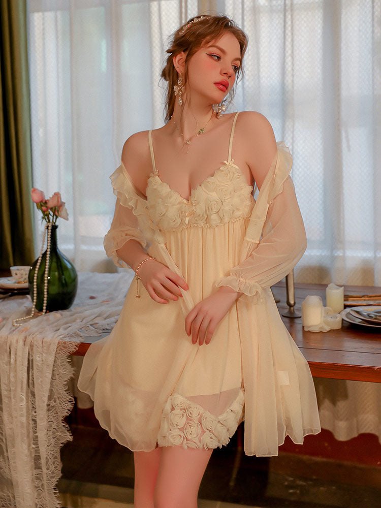Sheer mesh floral accent nightgown, photo 1