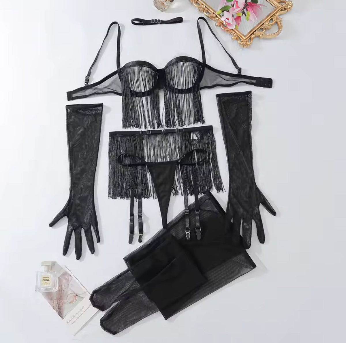 Sheer mesh garter belt set, photo 3