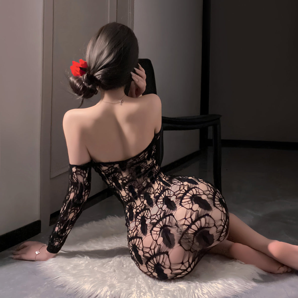 Sheer mesh hollow out sheath bodystocking dress, photo 4