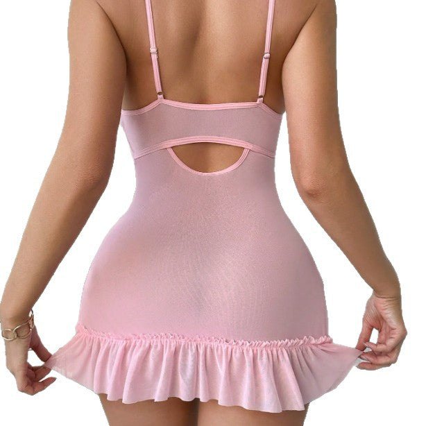Sheer mesh lips embroidery strappy chemise, photo 8