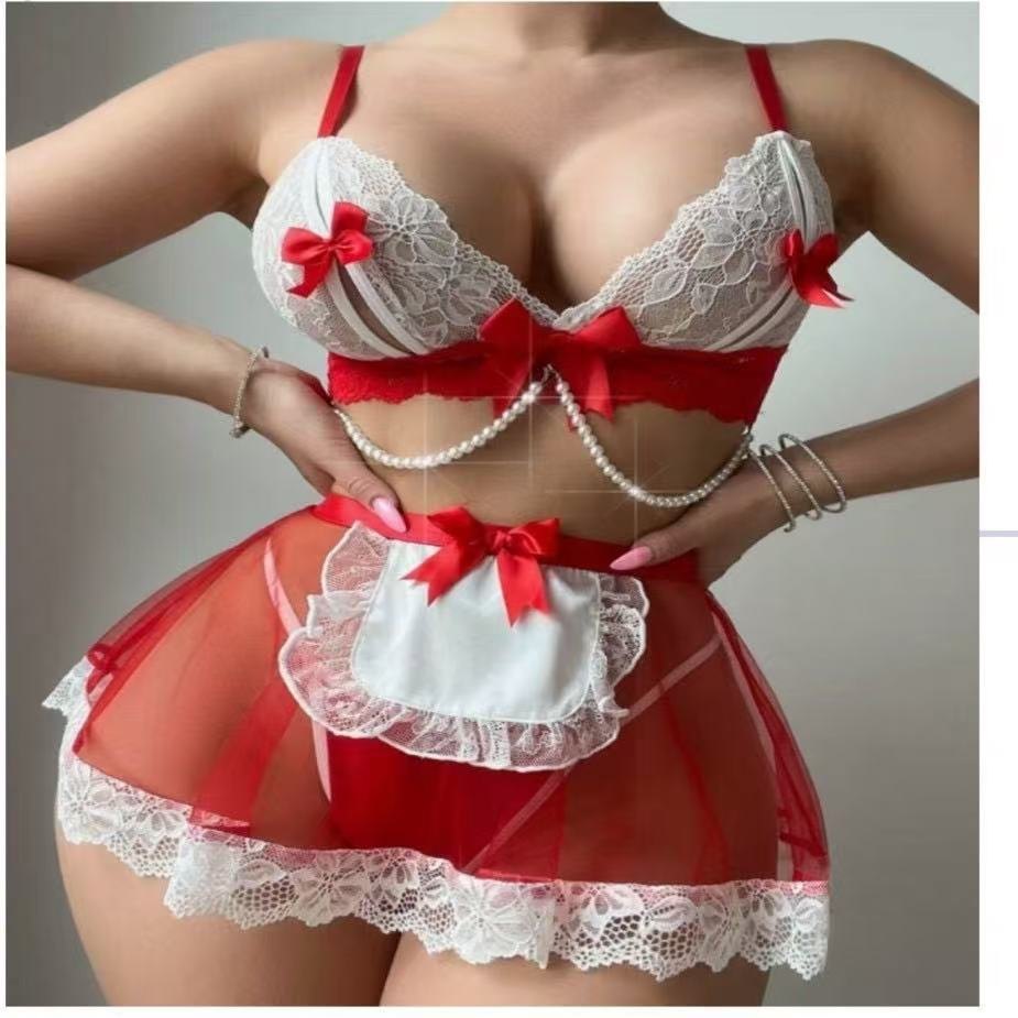Sheer mesh maid roleplay costume cutout waist, photo 7