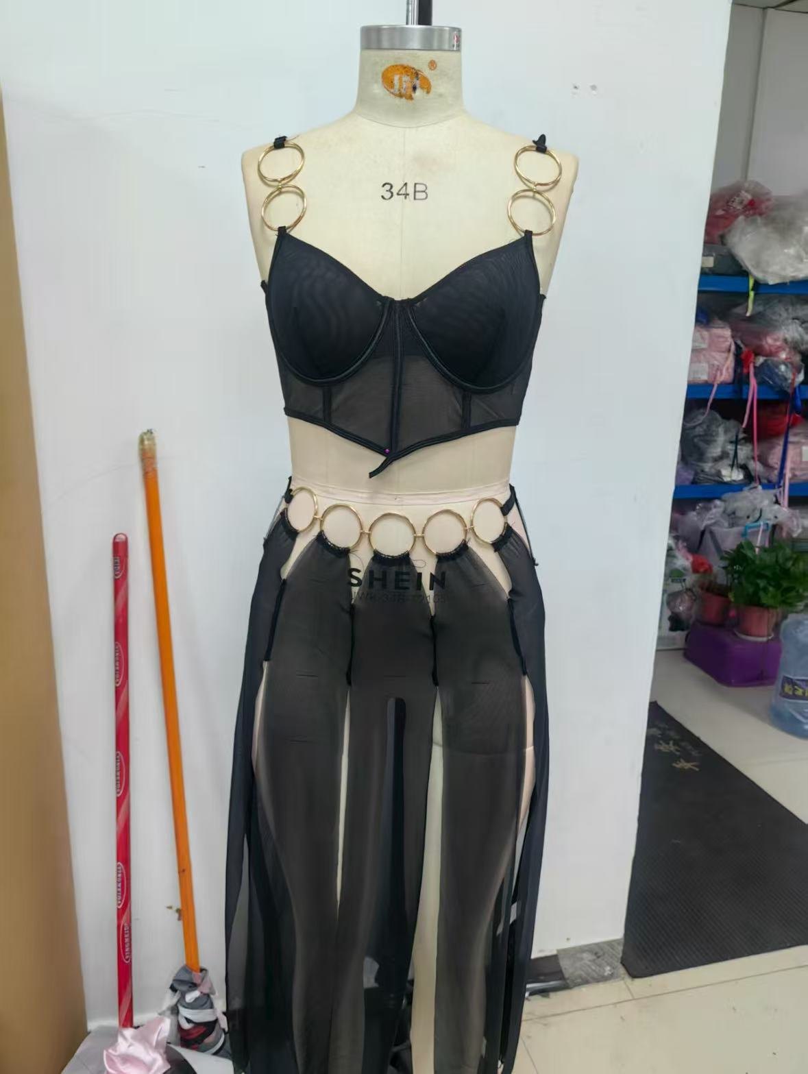 Sheer mesh metal ring slit skirt set, photo 8