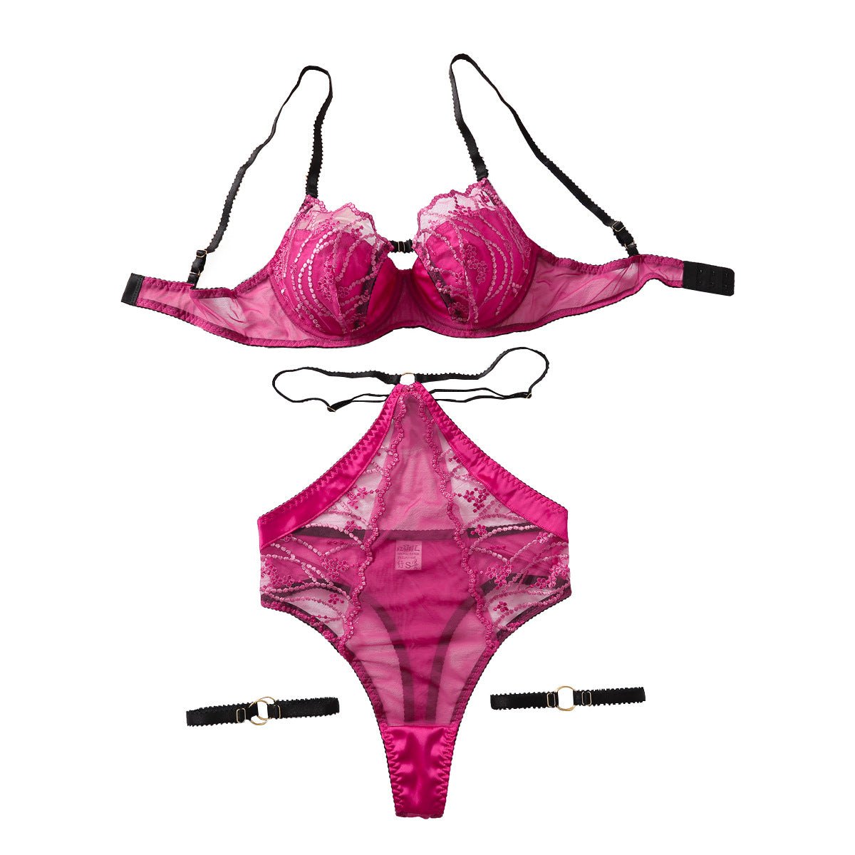 Sheer mesh push up 3 piece lingerie set, photo 4
