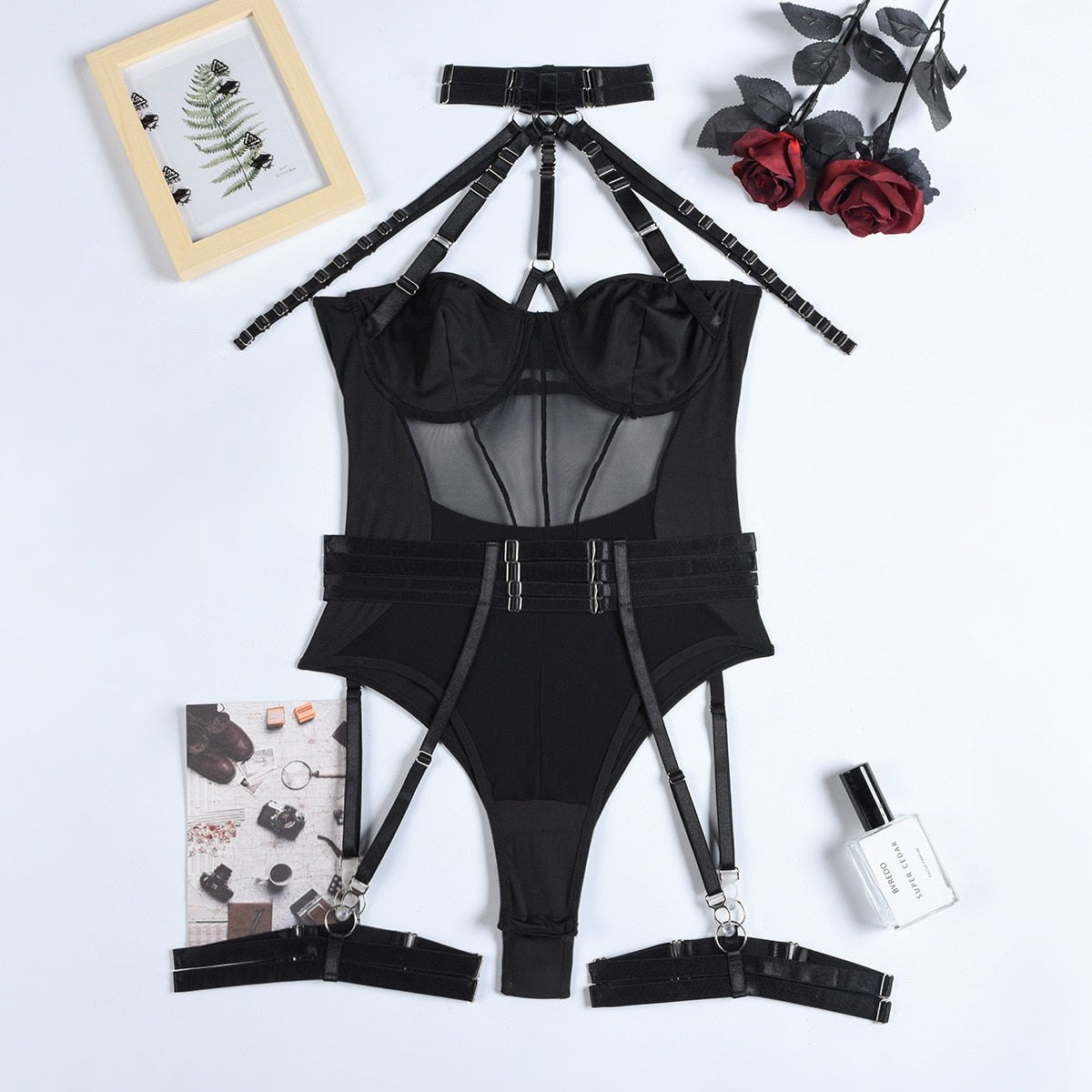 Sheer mesh strappy lace bodysuit, photo 2