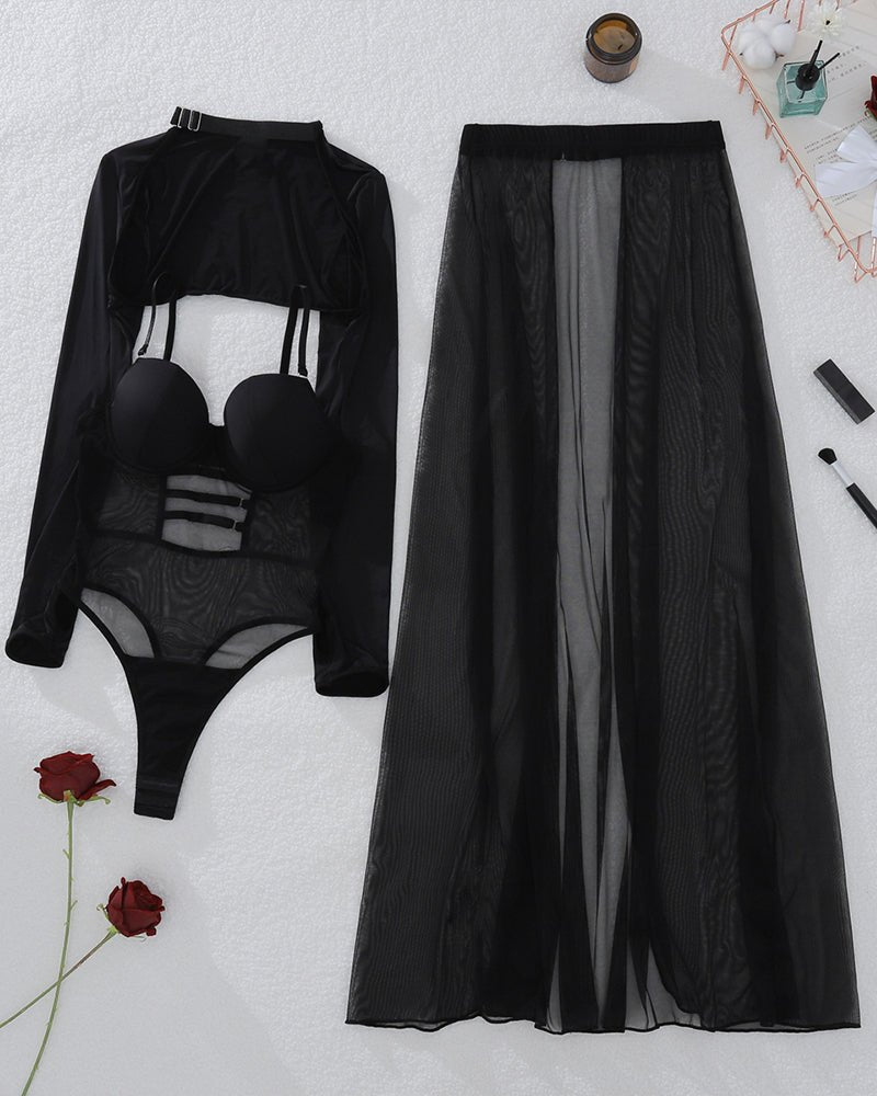 Sheer mesh underwire bodysuit skirt set, photo 8