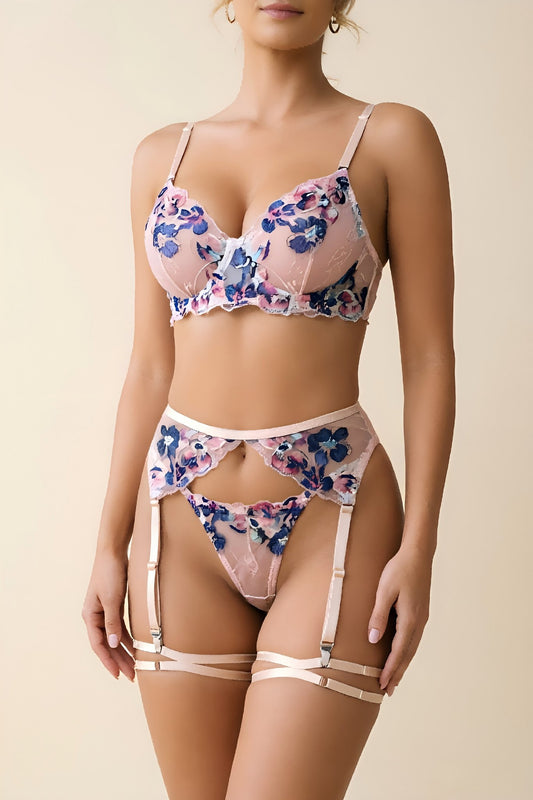 Sheer push up 4 piece garter lingerie set, photo 1