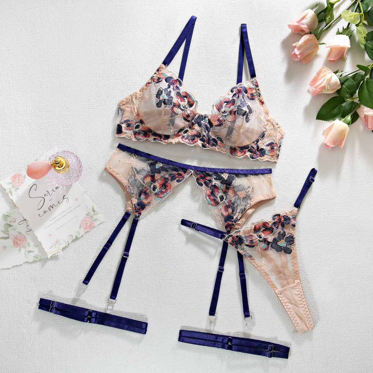 Sheer push up 4 piece garter lingerie set, photo 9