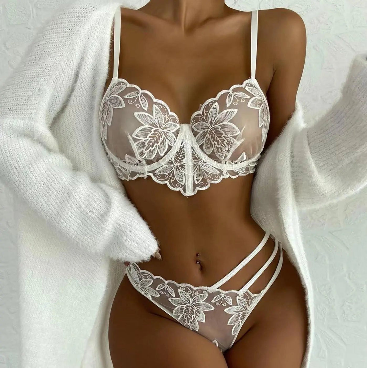 White sheer two piece stretch lingerie