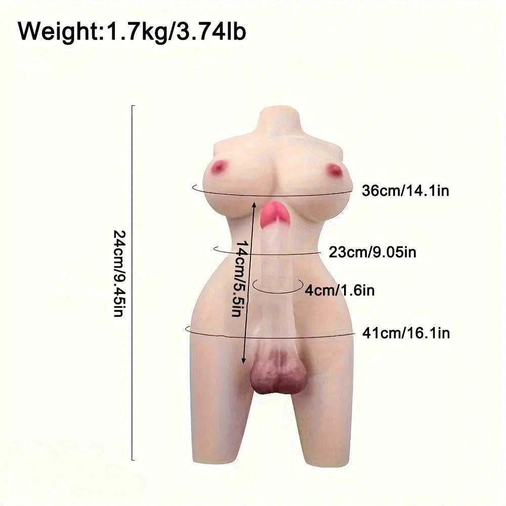 Flesh-tone shemale sex doll torso with realistic dildo, photo 5