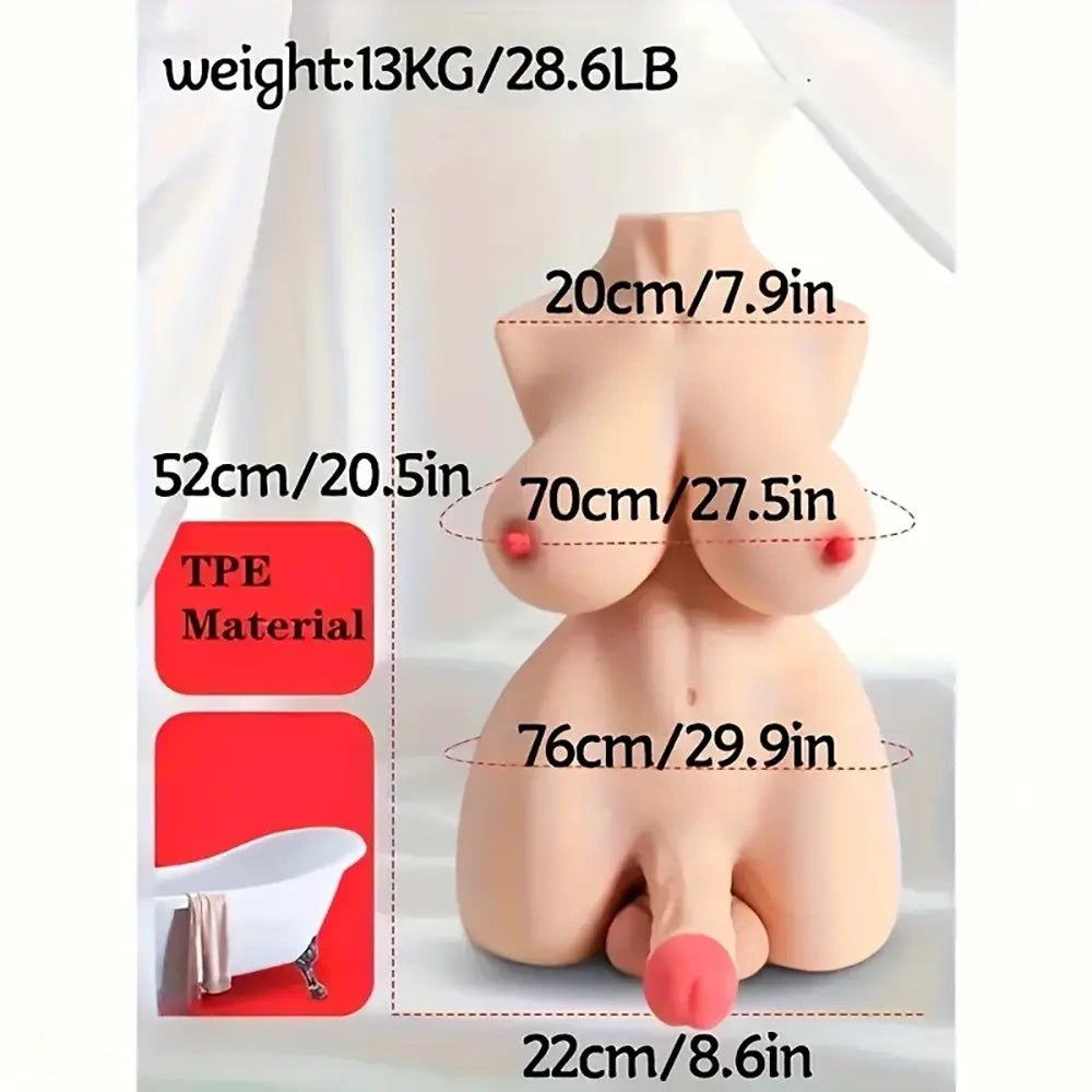 Flesh tpe torso sex doll with realistic dildo, photo 3