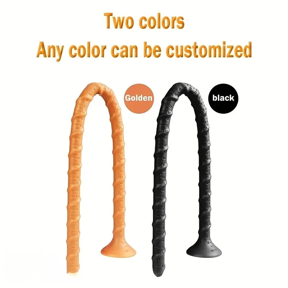 Black coiling ribbed silicone tail dildo with suction cup base