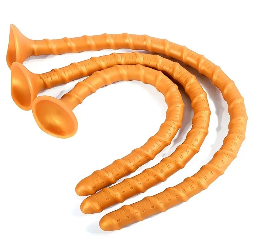 Coiling ribbed silicone tail dildo with suction cup base, photo 1