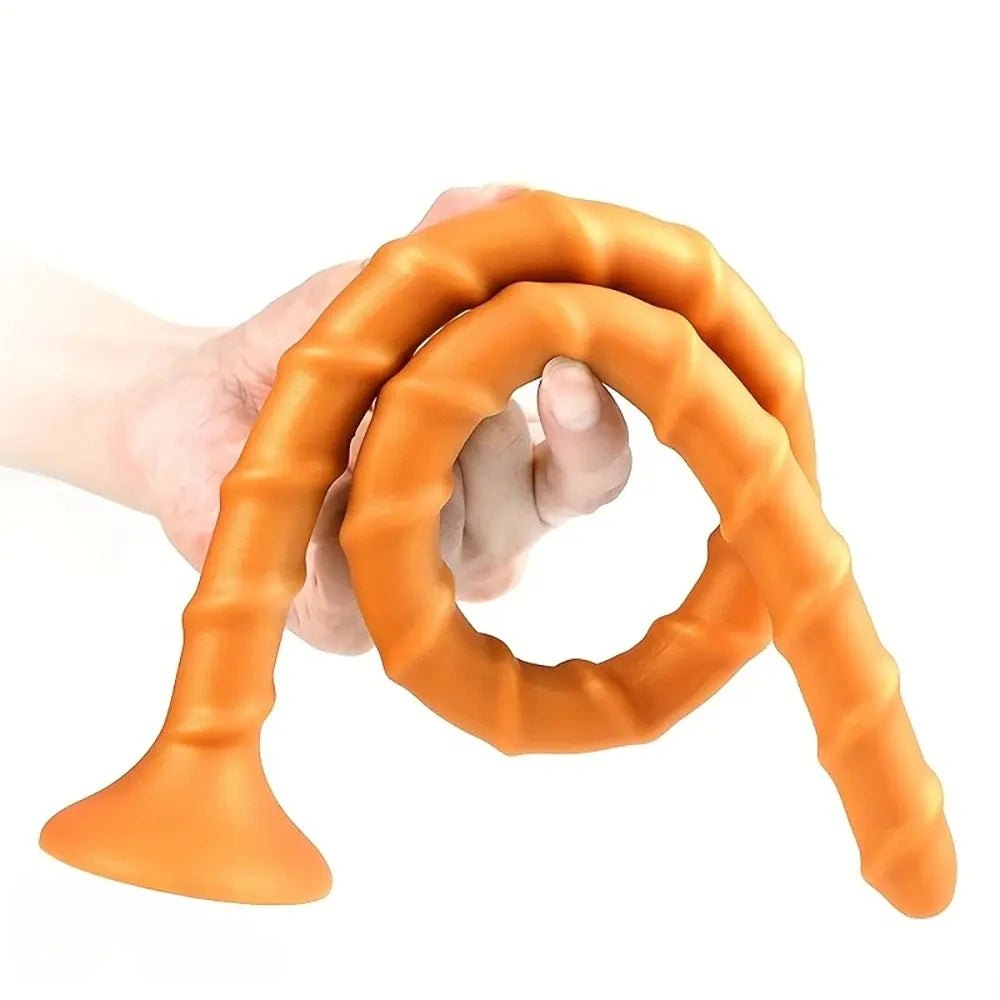 Coiling ribbed silicone tail dildo with suction cup base, photo 10