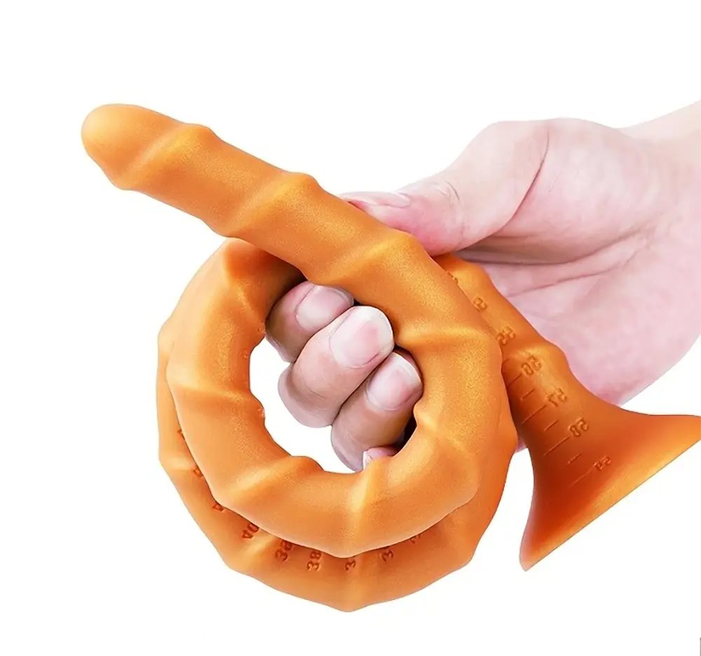 Coiling ribbed silicone tail dildo with suction cup base, photo 2