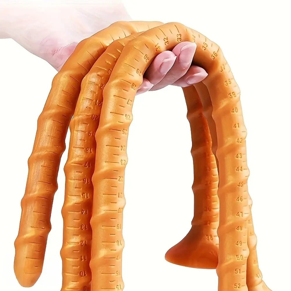 Coiling ribbed silicone tail dildo with suction cup base, photo 3
