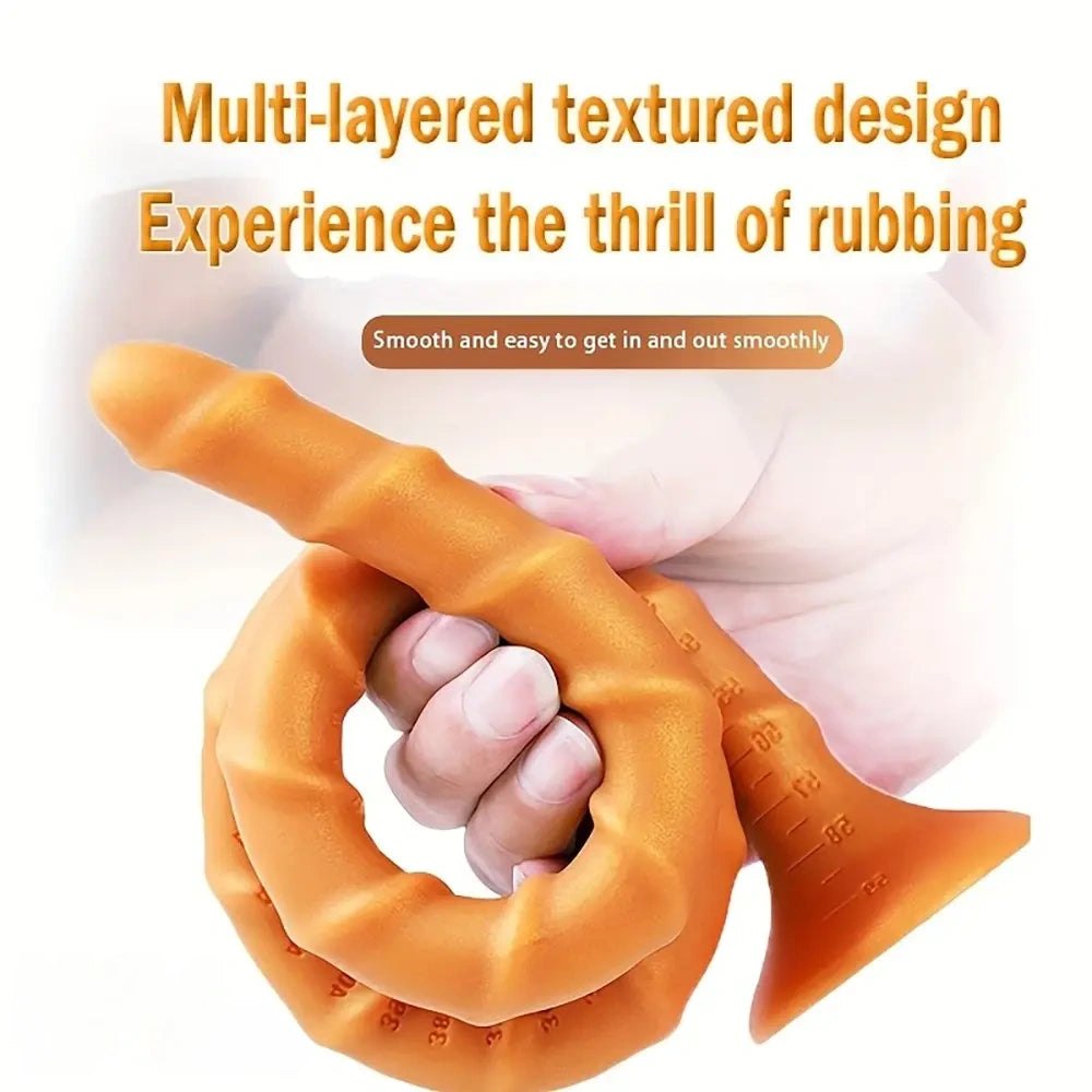 Coiling ribbed silicone tail dildo with suction cup base, photo 4
