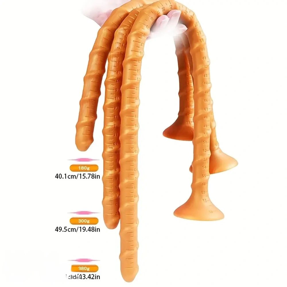 Coiling ribbed silicone tail dildo with suction cup base, photo 8