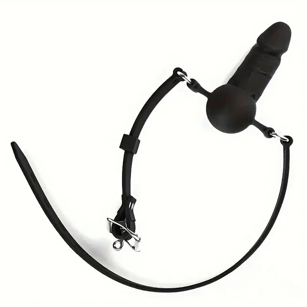 Black silicone dildo gag head harness, photo 2