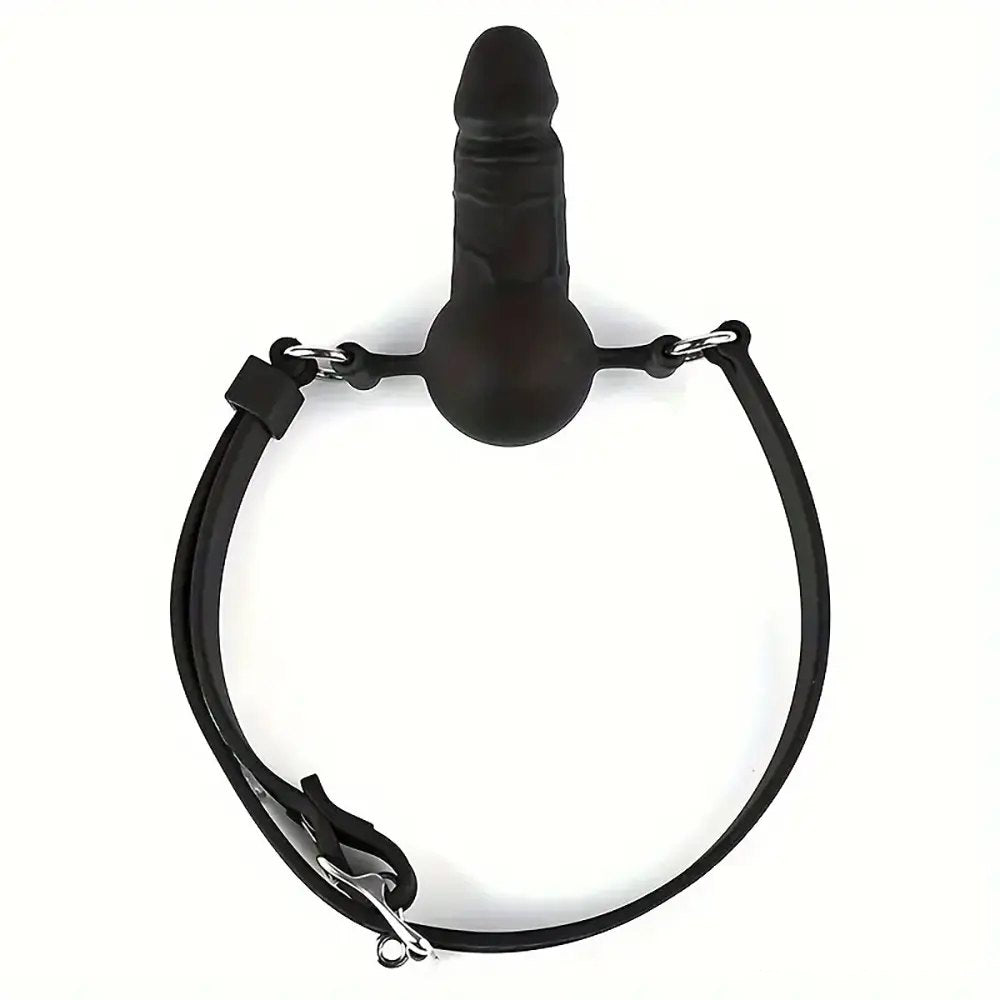 Black silicone dildo gag head harness, photo 3