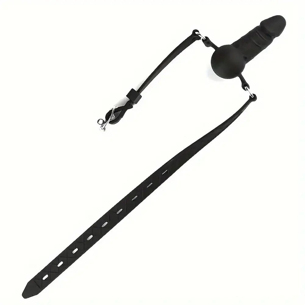 Black silicone dildo gag head harness, photo 5
