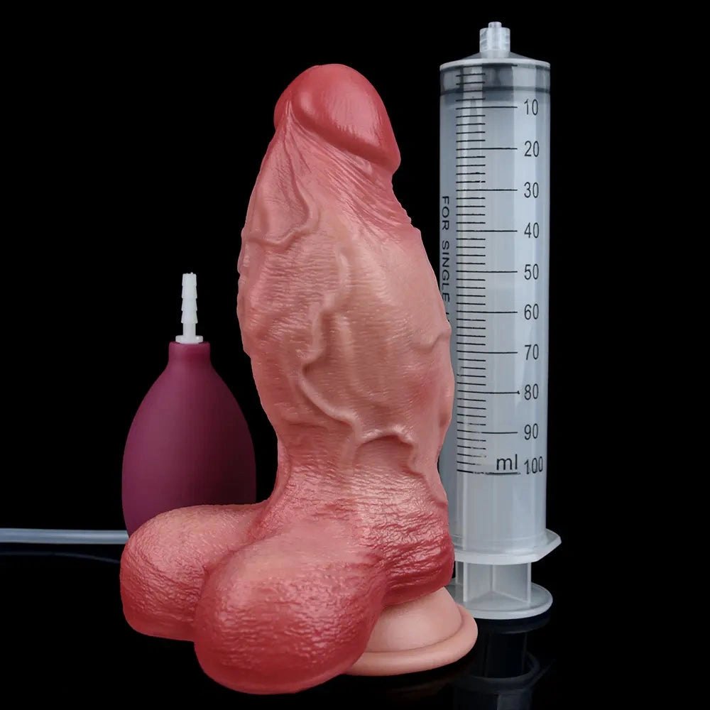 Flesh silicone dildo with syringe and airbag, photo 1