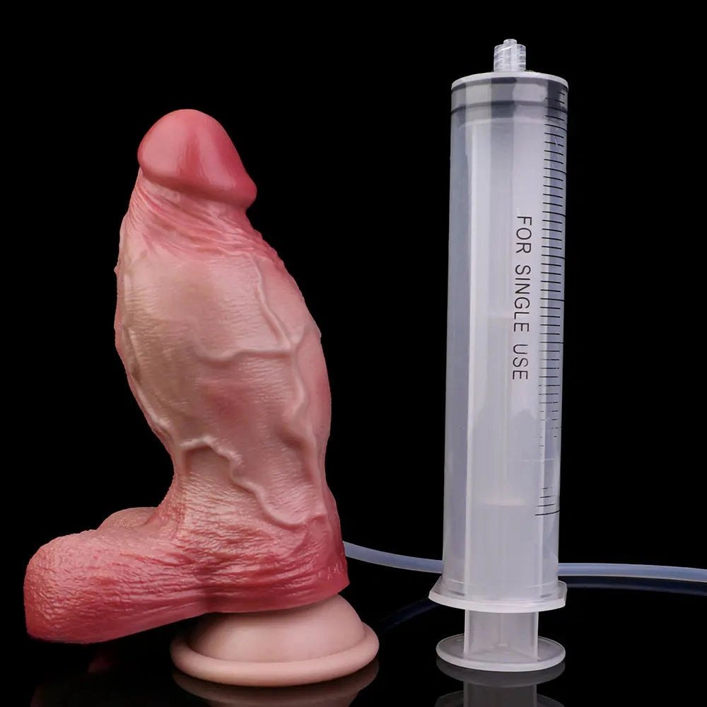Flesh silicone dildo with syringe and airbag, photo 16