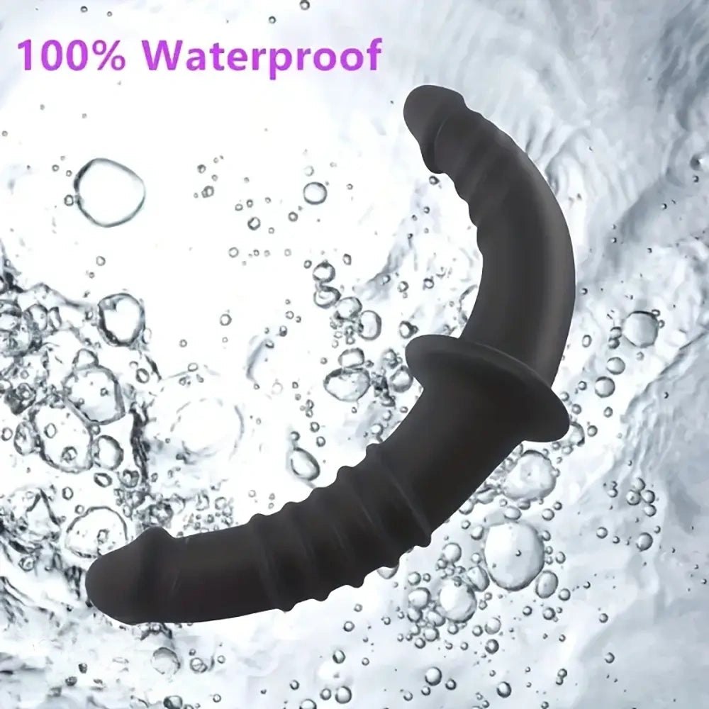 Black silicone double ended dildo with suction cup base