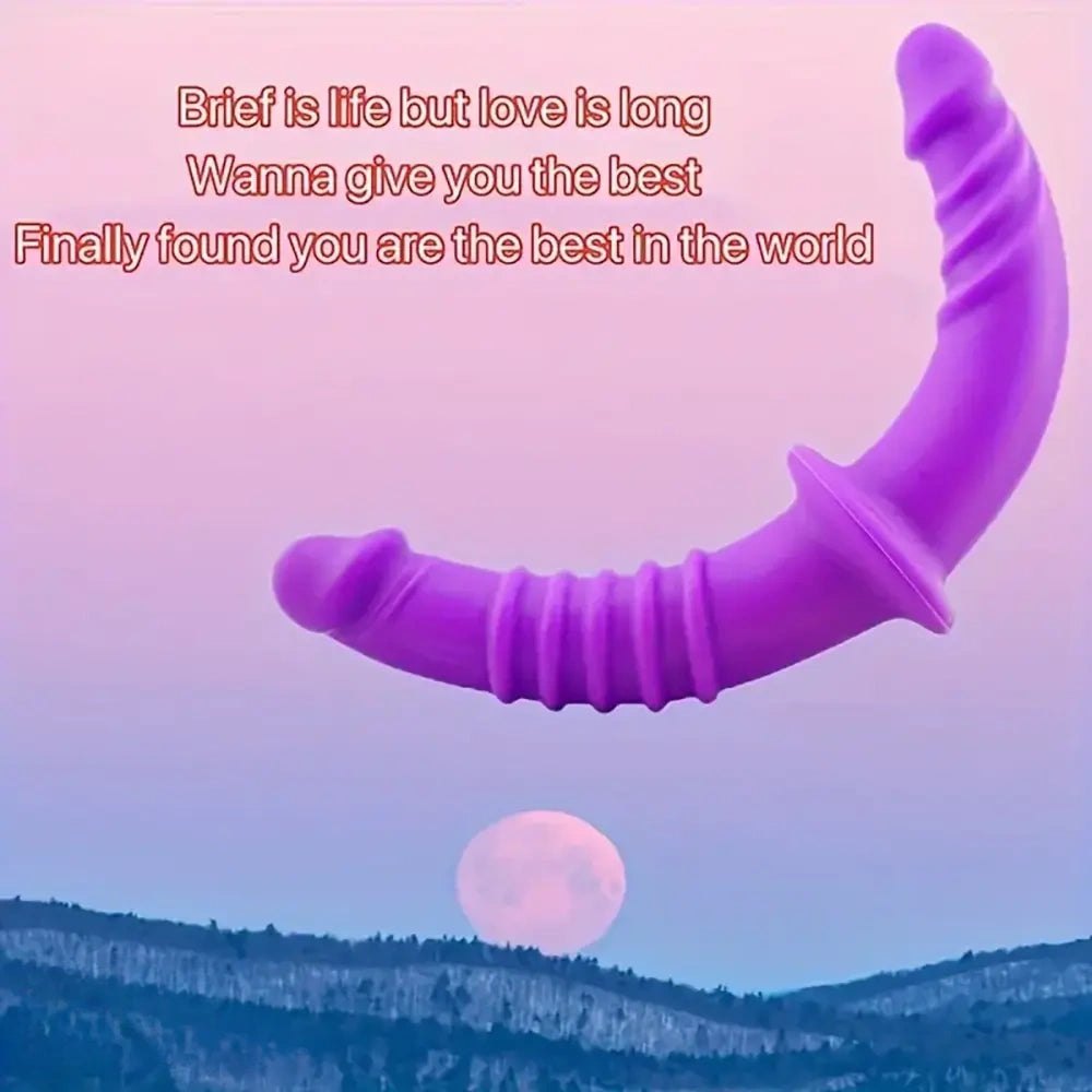Purple silicone double ended dildo with suction cup base