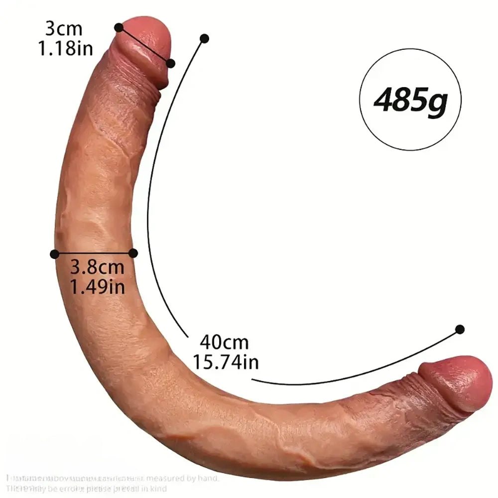 Flesh double-ended silicone dildo with two insertable heads