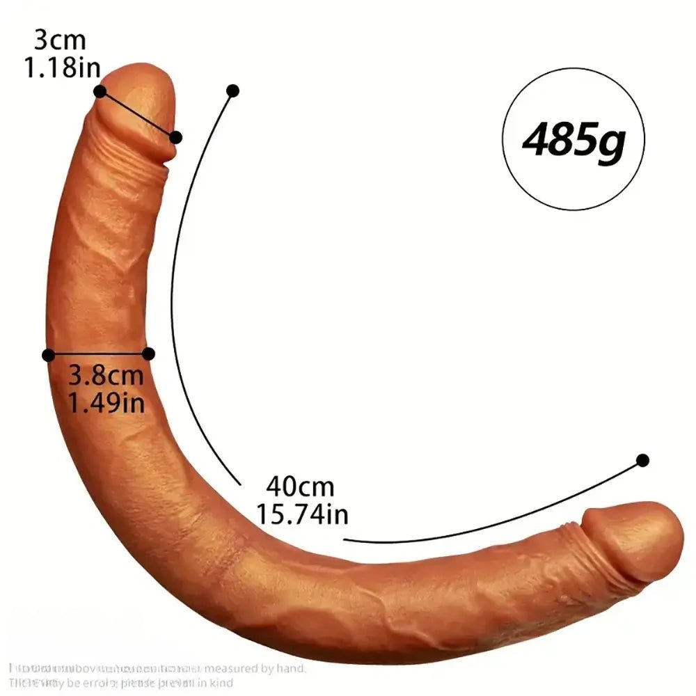 Golden double-ended silicone dildo with two insertable heads